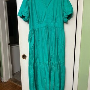 French Connection Emerald Green V-Neck Tiered Maxi Dress